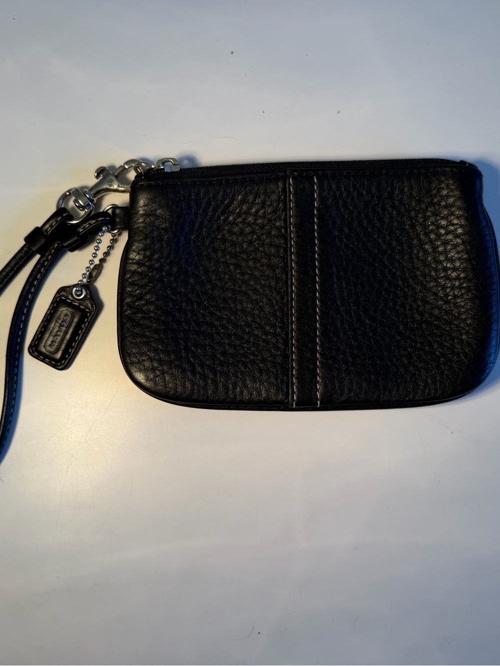 Coach Black Pebbled Leather Card & Key Wristlet